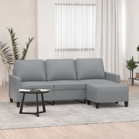 Sofá de 3 plazas con taburete de tela gris claro 180 cm en Sofás | Comprar online en Foru.es