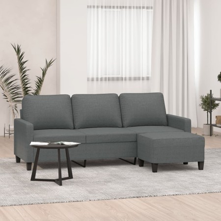 Sofá de 3 plazas con taburete de tela gris oscuro 180 cm en Sofás | Comprar online en Foru.es