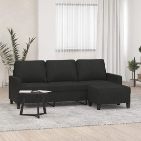 Sofá de 3 plazas con taburete de tela negro 180 cm en Sofás | Comprar online en Foru.es