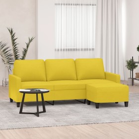 Sofá de 3 plazas con taburete de tela amarillo claro 180 cm en Sofás | Comprar online en Foru.es