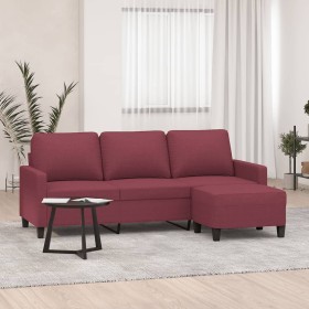 Sofá de 3 plazas con taburete de tela rojo tinto 180 cm en Sofás | Comprar online en Foru.es