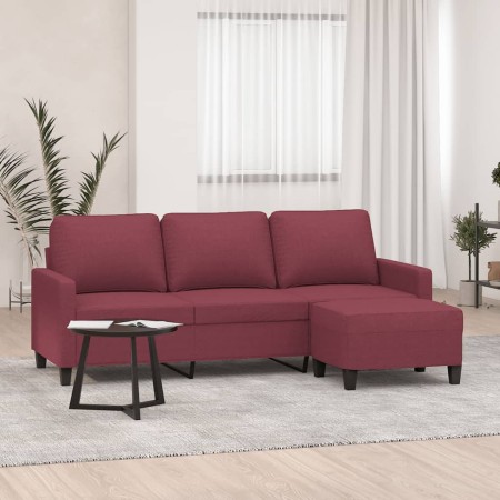 Sofá de 3 plazas con taburete de tela rojo tinto 180 cm en Sofás | Comprar online en Foru.es