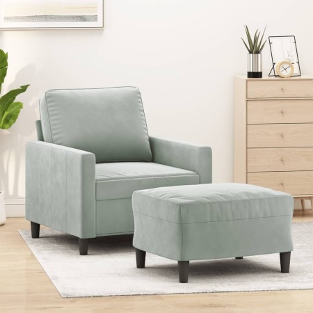 Sillón con taburete terciopelo gris claro 60 cm en Sofás | Comprar online en Foru.es