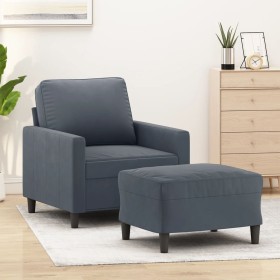 Sillón con taburete terciopelo gris oscuro 60 cm en Sofás | Comprar online en Foru.es