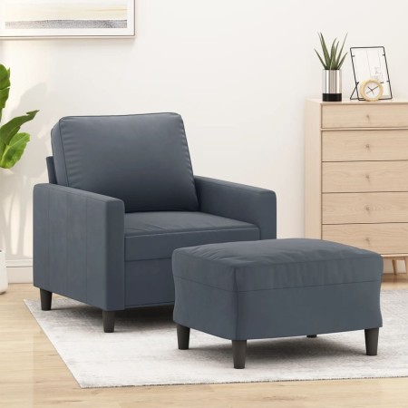 Sillón con taburete terciopelo gris oscuro 60 cm en Sofás | Comprar online en Foru.es