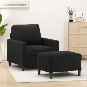 Sillón con taburete terciopelo negro 60 cm en Sofás | Comprar online en Foru.es