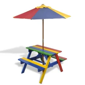Picknicktisch und Kinderbänke und mehrfarbiger Sonnenschirm aus Holz von vidaXL, Gartentische - Ref: Foro24-40773, Preis: 89,...