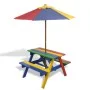 Mesa de picnic y bancos de niños y sombrilla madera multicolor de vidaXL, Mesas de jardín - Ref: Foro24-40773, Precio: 89,71 ...