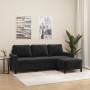 Sofá de 3 plazas con taburete de terciopelo negro 180 cm en Sofás | Comprar online en Foru.es