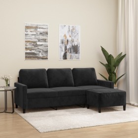Sofá de 3 plazas con taburete de terciopelo negro 180 cm en Sofás | Comprar online en Foru.es