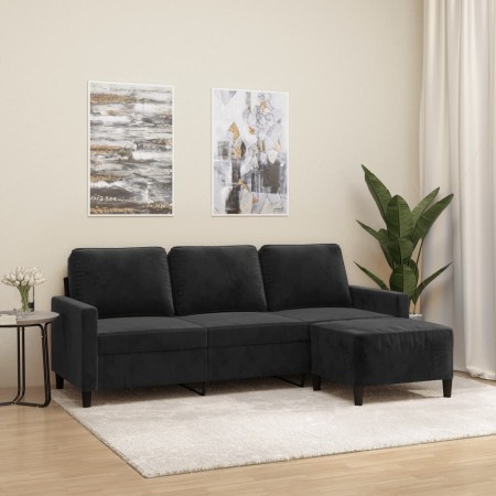 Sofá de 3 plazas con taburete de terciopelo negro 180 cm en Sofás | Comprar online en Foru.es