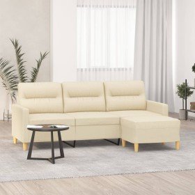 Sofá de 3 plazas con taburete de tela crema 180 cm en Sofás | Comprar online en Foru.es