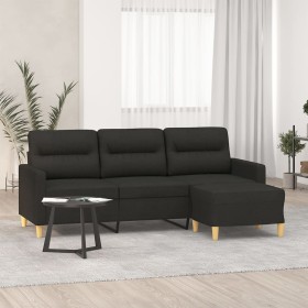Sofá de 3 plazas con taburete de tela negro 180 cm en Sofás | Comprar online en Foru.es