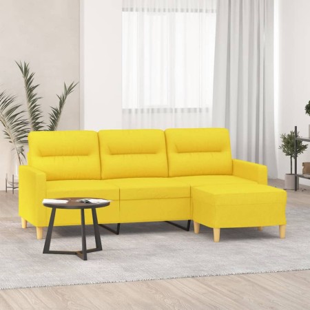 Sofá de 3 plazas con taburete de tela amarillo claro 180 cm en Sofás | Comprar online en Foru.es