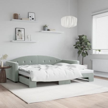 Sofá cama nido terciopelo gris claro 90x190 cm de vidaXL, Camas y somieres - Ref: Foro24-3197314, Precio: 246,13 €, Descuento: %