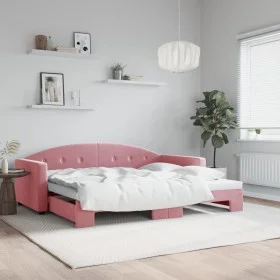 Pink velvet trundle sofa bed 90x200 cm by vidaXL, Beds and slatted bases - Ref: Foro24-3197304, Price: 249,31 €, Discount: %