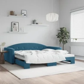 Blue velvet trundle sofa bed 100x200 cm by vidaXL, Beds and slatted bases - Ref: Foro24-3197307, Price: 252,55 €, Discount: %