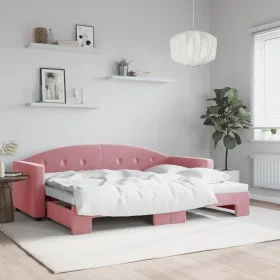 Pink velvet trundle sofa bed 80x200 cm by vidaXL, Beds and slatted bases - Ref: Foro24-3197297, Price: 243,37 €, Discount: %