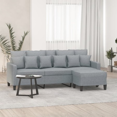 Sofá de 3 plazas con taburete de tela gris claro 180 cm en Sofás | Comprar online en Foru.es