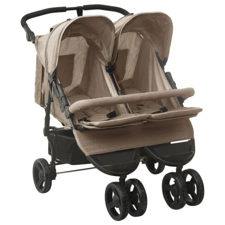 Carrito para gemelos de acero gris taupe de vidaXL, Cochecitos de bebé - Ref: Foro24-10243, Precio: 302,60 €, Descuento: %