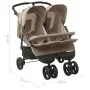 Carrito para gemelos de acero gris taupe de vidaXL, Cochecitos de bebé - Ref: Foro24-10243, Precio: 302,60 €, Descuento: %