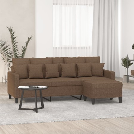 Sofá de 3 plazas con taburete de tela marrón 180 cm en Sofás | Comprar online en Foru.es