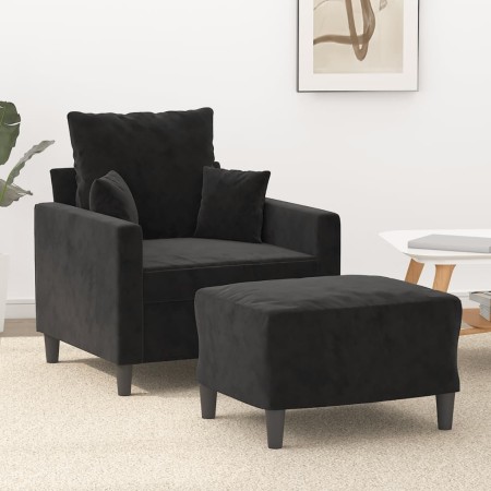Sillón con taburete terciopelo negro 60 cm en Sofás | Comprar online en Foru.es