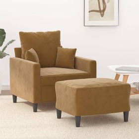 Sillón con taburete terciopelo marrón 60 cm en Sofás | Comprar online en Foru.es