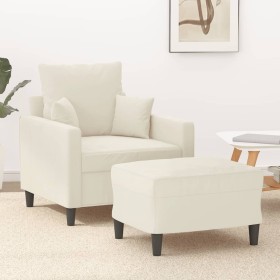 Sillón con taburete terciopelo crema 60 cm en Sofás | Comprar online en Foru.es