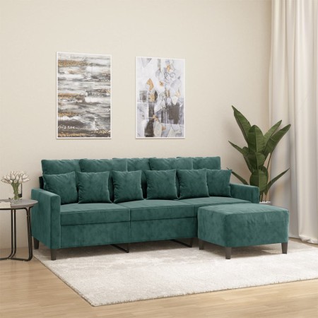 Sofá de 3 plazas con taburete de terciopelo verde oscuro 180 cm en Sofás | Comprar online en Foru.es