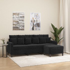 Sofá de 3 plazas con taburete de terciopelo negro 180 cm en Sofás | Comprar online en Foru.es