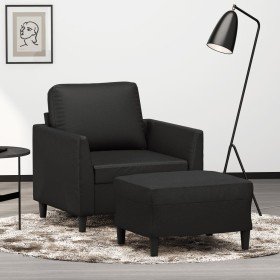 Sillón con taburete cuero sintético negro 60 cm en Sofás | Comprar online en Foru.es