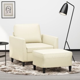 Sillón con taburete cuero sintético color crema 60 cm en Sofás | Comprar online en Foru.es