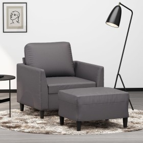 Sillón con taburete cuero sintético gris 60 cm en Sofás | Comprar online en Foru.es