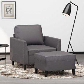 Sillón con taburete cuero sintético gris 60 cm en Sofás | Comprar online en Foru.es