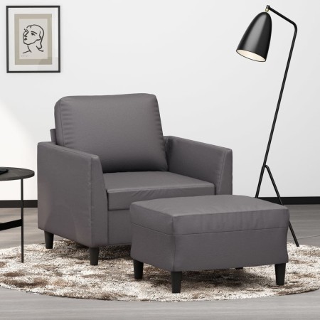 Sillón con taburete cuero sintético gris 60 cm en Sofás | Comprar online en Foru.es