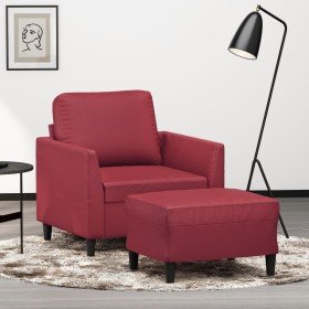 Sillón con taburete cuero sintético rojo tinto 60 cm en Sofás | Comprar online en Foru.es