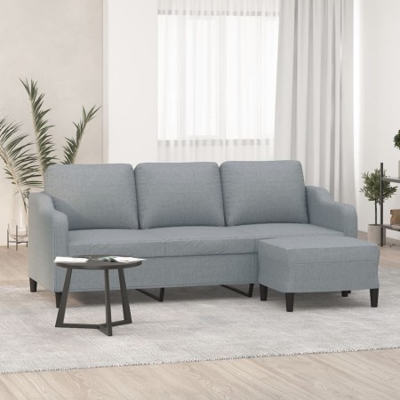 Sofá de 3 plazas con taburete de tela gris claro 180 cm en Sofás | Comprar online en Foru.es