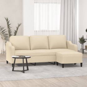 Sofá de 3 plazas con taburete de tela crema 180 cm en Sofás | Comprar online en Foru.es