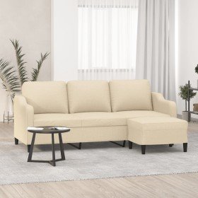 Sofá de 3 plazas con taburete de tela crema 180 cm en Sofás | Comprar online en Foru.es