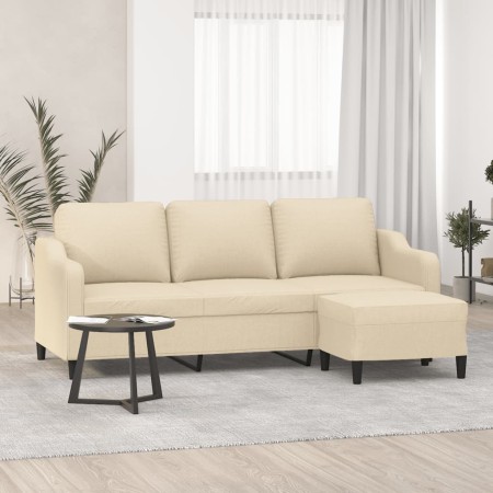Sofá de 3 plazas con taburete de tela crema 180 cm en Sofás | Comprar online en Foru.es