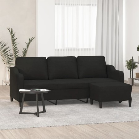 Sofá de 3 plazas con taburete de tela negro 180 cm en Sofás | Comprar online en Foru.es