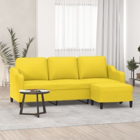 Sofá de 3 plazas con taburete de tela amarillo claro 180 cm en Sofás | Comprar online en Foru.es