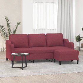 Sofá de 3 plazas con taburete de tela rojo tinto 180 cm en Sofás | Comprar online en Foru.es