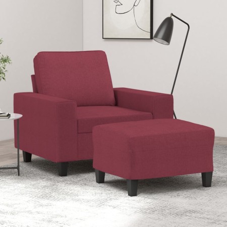 Sillón con taburete tela rojo tinto 60 cm en Sofás | Comprar online en Foru.es