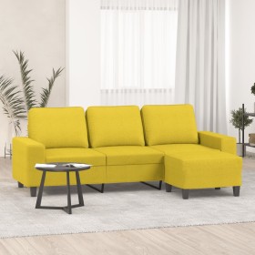 Sofá de 3 plazas con taburete de tela amarillo claro 180 cm en Sofás | Comprar online en Foru.es