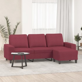 Sofá de 3 plazas con taburete de tela rojo tinto 180 cm en Sofás | Comprar online en Foru.es