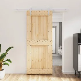 Puerta corredera con herrajes madera maciza de pino 85x210 cm de vidaXL, Puertas - Ref: Foro24-3203014, Precio: 190,97 €, Des...