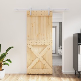 Puerta corredera con herrajes madera maciza de pino 85x210 cm de vidaXL, Puertas - Ref: Foro24-3203018, Precio: 195,23 €, Des...