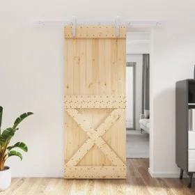 Puerta corredera con herrajes madera maciza de pino 85x210 cm de vidaXL, Puertas - Ref: Foro24-3203018, Precio: 191,52 €, Des...